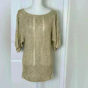 WHBM Gold/Metallic Short Sleeve Knit Sweater Size Medium